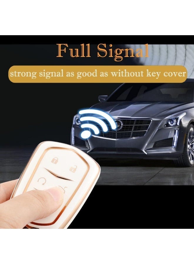 غطاء مفتاح السيارة لكاديلاك، حافظة مفتاح لكاديلاك إسكاليد CTS SRX XT5 ATS STS CT6 من 2015-2019 بخمس أزرار مصنوع من TPU ناعم فائق الجودة وحماية كاملة بزاوية 360 درجة (أبيض) - Image 3
